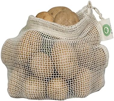 Reusable Mesh Vegetable Bags of 100% Organic Cotton - 6 Pieces Perfect Net Produce Bags - Eco-friendly, Bio-degradable & Washable Fruit, Vegetable & Produce Sacks (3 Medium, 3 Small) - Image 2