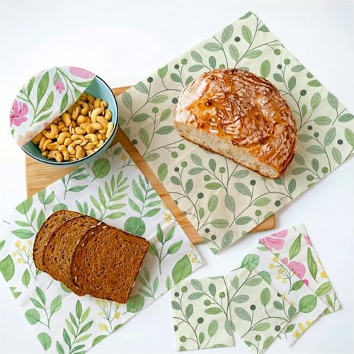 Beeswax Food Wraps, Pink Flowers and Green Leaves Wraps, 9 Pack Plastic-Free Food Storage, Sandwich, Bread, Fruit Covers, Organic, Sustainable, Zero Waste, Biodegradable, 1XL, 3M, 5S - Image 4