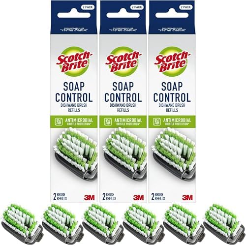 Scotch-Brite Soap Control Dishwand Brush Refills, Non-Scratch Scrub Brush Heads, Durable & Odor-Resistant, 3 Count (6 Total Refills) by Scotch-Brite