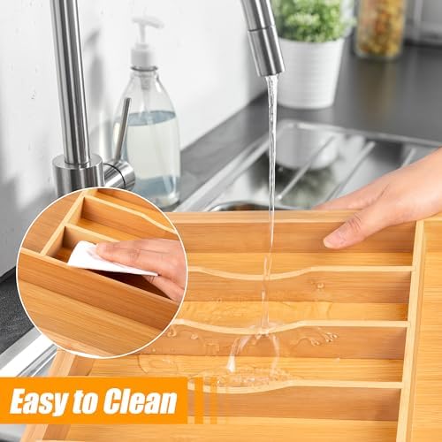 Bellsal Large Premium Bamboo Silverware Organizer - Expandable Utensil Drawer Organizer - 17"x19.6" Utensil Holder and Cutlery Tray with Grooved for Kitchen Flatware and Utensils Mother's Day Gift - Image 6