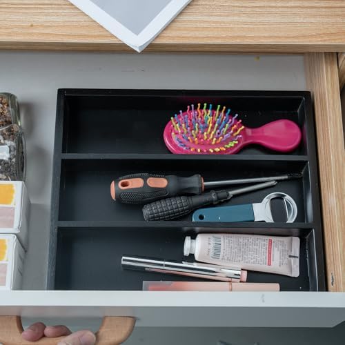 Fibogollo Bamboo Silverware Organizer with 3 Slots for Kitchen（Black） - Image 4