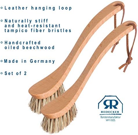 REDECKER Curved Dish Brush, Natural Union Plant Fiber Bristles, Ergonomic Design with Oiled Beechwood Handle, 9-1/4 Inches, Set of 2, Made in Germany - Natural Bristle Dish Brush - Image 4