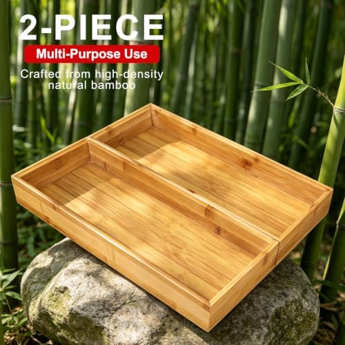 Bamboo Drawer Organizer Set of 2 for Kitchen Drawers, Large Stackable Drawer Organizer for Silverware, Utensils, Cutlery, Flatware, Junk Drawer, Dresser, Bathroom, 15" x 6" x 2" - Image 4