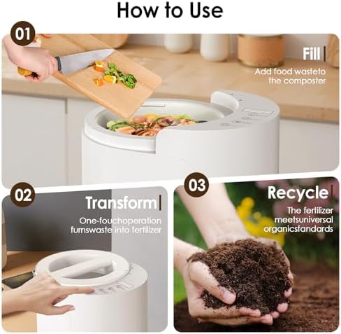 Electric Composter for Kitchen, 3L Food Recycler Composter with Auto-Cleaning/Odor-Free/LED Display/Low Noise, Smart Countertop Compost Bin 4-6H Turn Food Waste into Fertilizer for Home Indoor Use - Image 5