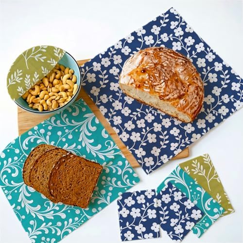 Reusable Beeswax Wraps, Blue Green Floral Wraps, 9 Pack Sandwich, Snack, Bowl, Food Storage, Organic, Sustainable, Zero Waste, Plastic-Free, Eco-Friendly, 1XL, 3M, 5S - Image 4