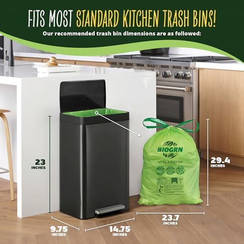 10-13 Gallon Compostable Trash Bags Drawstring 30 Bags Heavy Duty Extra Thick 1 Mil 49.21 Liter Biodegradable Trash Bags Compost Bags Green for Kitchen ASTM D6400 US BPI and OK Compost Home Certified - Image 2