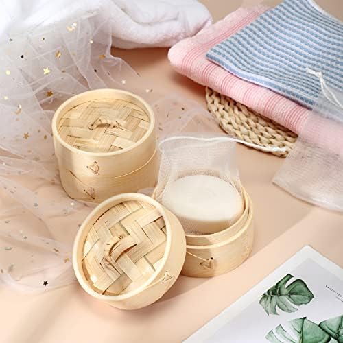 Chengu Natural Bamboo Soap Bar Holder with Lid Soap Dish Drain Foaming Net Shampoo Container Wood Tray Handmade Bamboo Case for Bathroom Shower Kitchen(4 Pcs,5.1 Inch) - Image 6