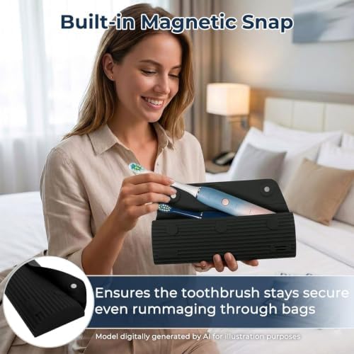 Electric Toothbrush Travel Case with 2 Head Covers, Black - Image 6