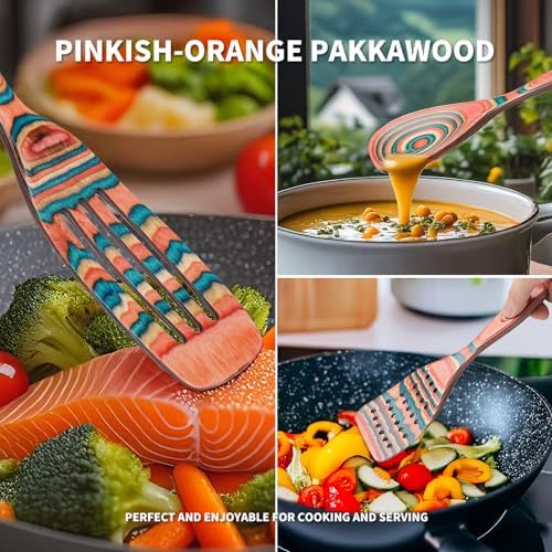 Gudamaye Pakkawood 7-Piece Wooden Cooking Utensils, Wooden Spoons for cooking, Wooden Utensil set, Pinkish-Orange Pakkawood Cooking Spoons, Non-Stick Spoon, Pakkawood kitchen utensils - Image 2