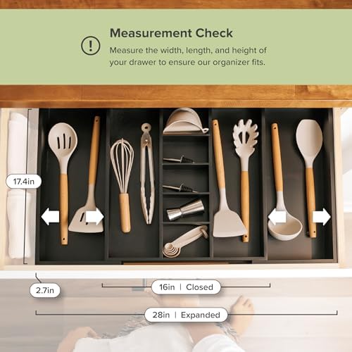 KitchenEdge Utensil & Junk Drawer Organizer, 16-28 in, Black Bamboo - Image 4