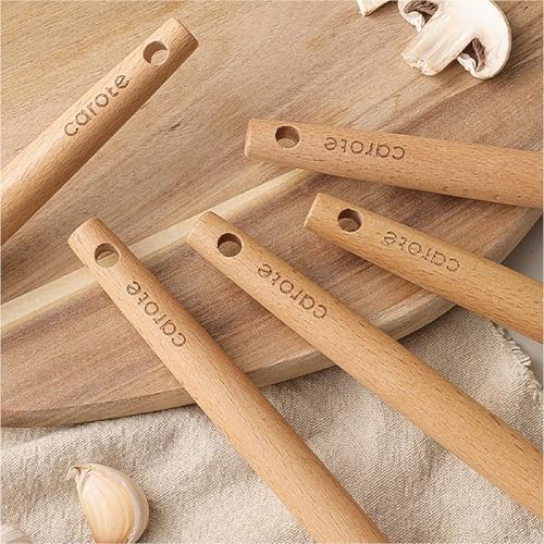 CAROTE 10-Piece Kitchen Utensils Set with Wood Cool-Touch Handles, Cream - Image 6