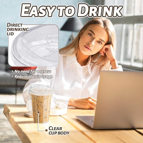 Qinsihwn 20 oz Clear Plastic Cups with Strawless Sip Lid,25 Sets Disposable Iced Coffee Cups with Lids,Disposable Clear Plastic Cups with Lids for Iced Coffee,Smoothie,Cold Drinks for Party - Image 4
