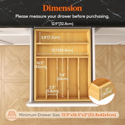 Lifewit Bamboo Silverware Tray for Drawer, 12.9 x 16.5 - Image 3