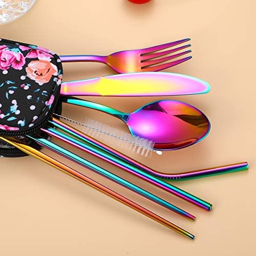 Travel Utensils,Reusable Silverware Set To Go Portable Cutlery Set with a Waterproof Carrying Case for Lunch Boxes Workplace Camping Picnic (Rainbow) - Image 7