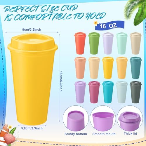 Honeydak 30 Pack 16 oz Reusable Coffee Cups with Lids Water Bottle Iced Coffee Travel Mug Portable Plastic Tea Tumblers Bulk for Hot and Cold Drinks Birthdays Party (Macaron Color,Classic) - Image 3