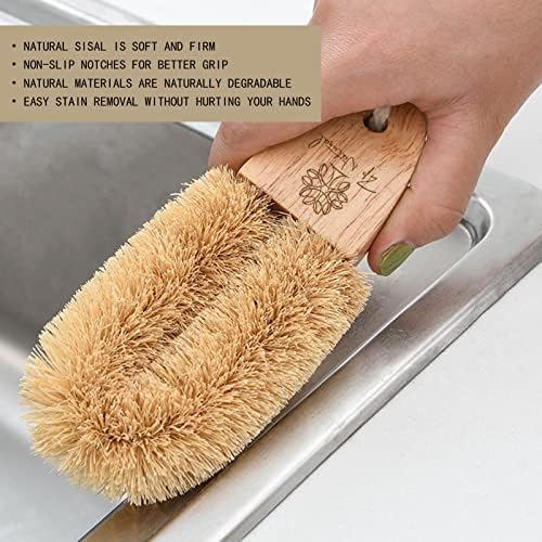 3-Pack Bamboo Dish Scrub Brushes, Wooden Kitchen Cleaning Scrubber - Image 4