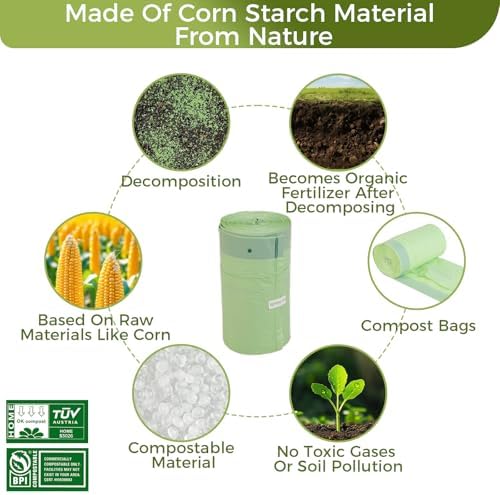 13 Gallon Compostable Trash Bags with Drawstring, Heavy Duty Extra Thick 1 Mil, 49.21 Liter, 30 Bags, Tall Kitchen Food Scrap Waste Bag, ASTM D6400, US BPI and OK Compost Home Certified - Image 6