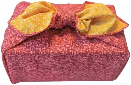 Furoshiki Japanese Wrapping Cloth Eco Gift Wrap Paper Reversible Cherry blossoms Eco-bag Christmas birthday Bento Lunch Box Wine Bottle Box Kimono Cover (Red and Yellow, 27.6 x 27.6 inches) by Unknown