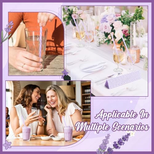 Honeydak 50 Pcs Reusable Plastic Straws Bulk,Purple and White Stripe - Image 4