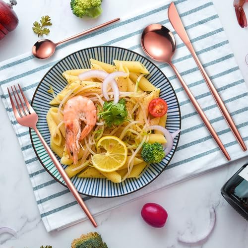 AARAINBOW 8 Pieces Stainless Steel Flatware Set Portable Reusable Cutlery Set Travel Utensils Set Including Chopsticks Knife Fork Spoon Straws Cleaning Brush Dishwasher Safe (Rose Golden) - Image 3