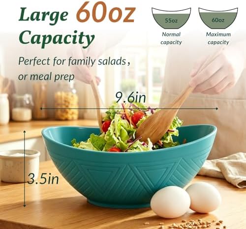 Homienly Salad Bowls 6 PCS Wheat Straw Bowls - 60oz Large Serving Bowl - Microwave and Dishwasher Safe Centerpiece Bowl Big Soup Bowl for Kitchen, Camping, Picnic, Party, Popcorn Bowl Set - Green - Image 2