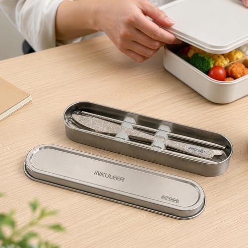 iNKULEER 100% Pure Titanium Travel Cutlery Set | Reusable Utensils with Metal Case | Portable Silverware for Camping, Office, Travel & Outdoor Dining - Image 4