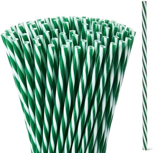 Honeydak 50 Pcs Reusable Plastic Straws Bulk,Green and White Stripe by Honeydak