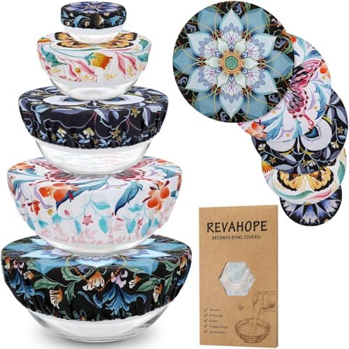 5Pcs Reusable Beeswax Elastic Bowl Covers for Bread Proofing and Food Cover by Revahope