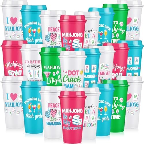 LemonRoad 24 Pcs Mahjong Cups with Lid 16 oz Mahjong Plastic Tumblers by Unknown