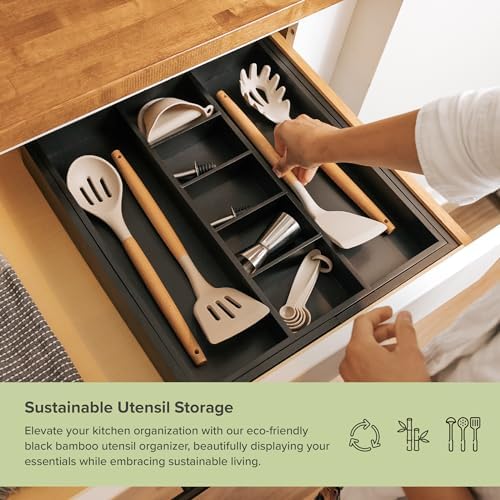 KitchenEdge Utensil & Junk Drawer Organizer, 16-28 in, Black Bamboo - Image 5