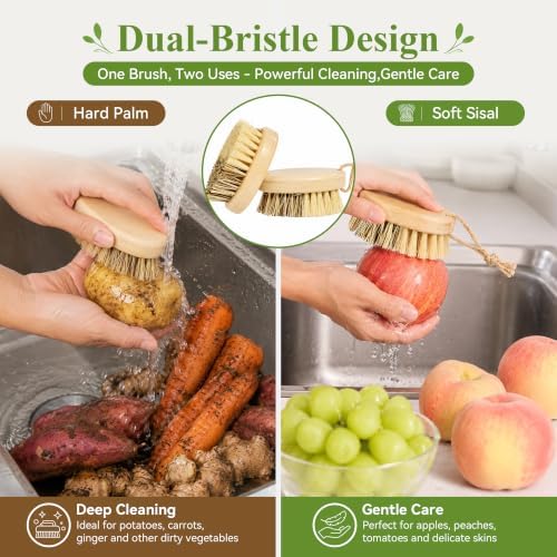 DEBETOOL 2-Pack Bamboo Vegetable Brush Scrubber for Food - Image 3
