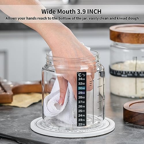 Sourdough Starter Jar 35OZ Wide‑Mouth，Wood Lid for Bread Baking - Image 3
