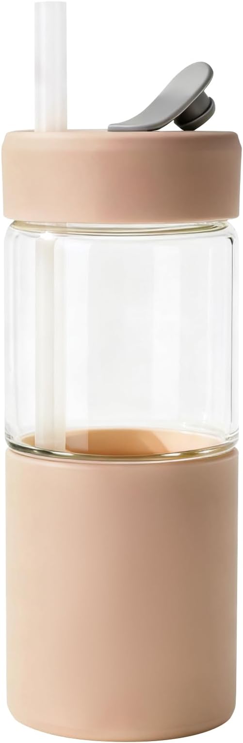 Zenbo 20 oz Glass Tumbler with Silicone Lid & Straw, Reusable Borosilicate Glass Iced Coffee Cup with Silicone Sleeve, Leak-Proof BPA-Free Glass Cup for Smoothies, Juice, Home, Office & Travel