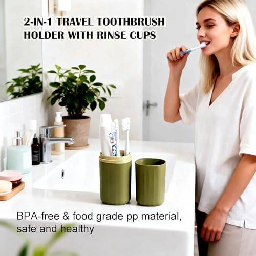 Portable Travel Toothbrush Holder: 2-in-1 Dustproof Toothbrush Travel Case with Rinse Cup, Travel Toothbrush & Toothpaste Containers for Camping, Hiking, School, Business Trip - Image 3