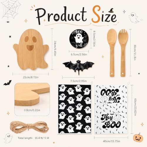 Geelin 37 Pcs Halloween Gifts Bamboo Cutting Board Towels Spoons - Image 2