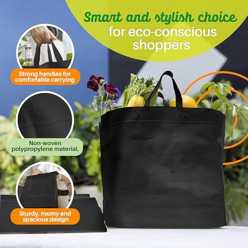 Simply Cool 50 Pack Reusable Grocery Bags, Medium Tote Bags Bulk, Black - Image 5