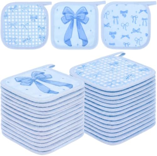 24 Pcs Blue Bow Party Favor Makeup Remover Cloth 6" x 6" Towels Reusable Coquette Blue Bow Remover Face Pads Soft Microfiber Washcloths Facial Cloths Makeup Towel Gift for Women by Unknown