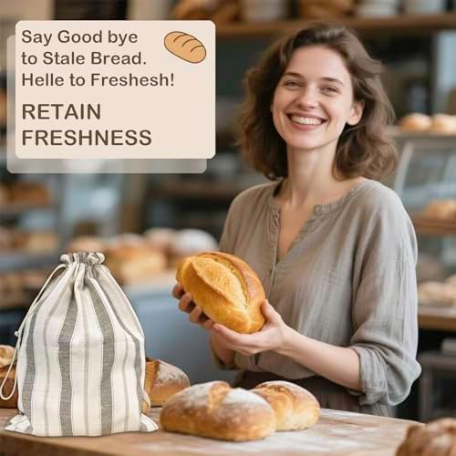 [2 PACK] Bread bags for Homemade Loaves, Large Reusable Linen with TPU Lining, BPA-Free, Food-Grade Cloth Storage Bags with Freezer - Image 6