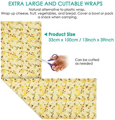 Beeswax Food Wraps 1 Meter Roll 13 x 39 Inch Reusable Beeswax Wraps Eco-Friendly Sustainable Food Storage Wraps for Sandwich, Cheese, Fruit, Bread, Snacks (Bee Pattern) (1, 13x39 英寸) - Image 2
