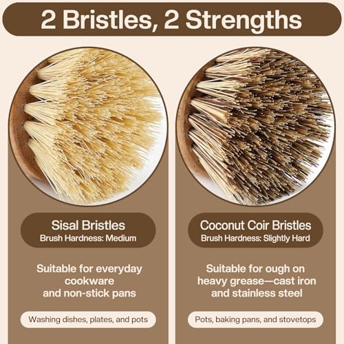 Wooden Dish Brush Handheld Bamboo Wok Brush Scrubber for Dishes Pans Pots Fruit and Veggie Washing(2,Beige and Brown) - Image 3