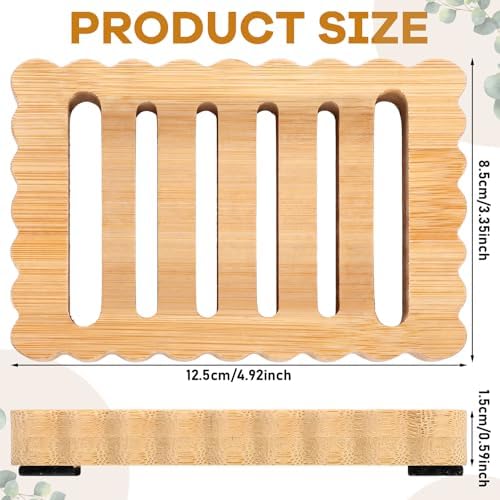Jinei 2 Pcs Scalloped Wood Soap Dish Bulk 4.92 x 3.35 x 0.59 Inch Bamboo Bar Soap Holder with Self Draining Non-Slip Point Design Sponge Saver for Shower Bathroom Kitchen - Image 2