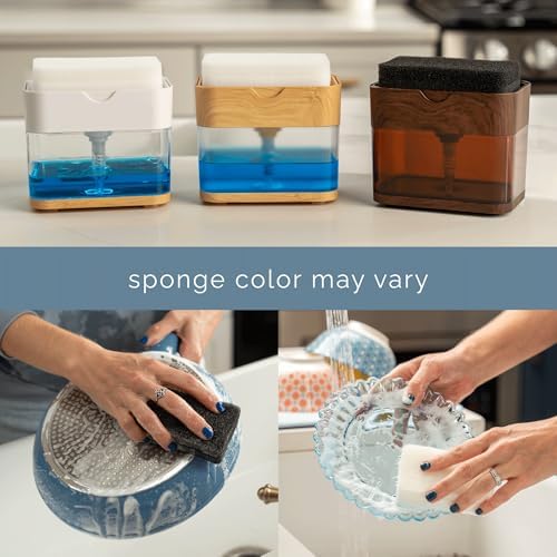 S&T INC. Dish Soap Dispenser and Sponge Holder, Plastic Bamboo - Image 6