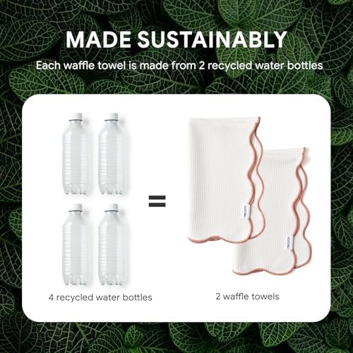 RECYCO Waffle Kitchen Towel Set of 2 - Quick Dry Microfiber Sustainable Dish Towels - Ultra Absorbent Reusable Cleaning Tea Towels - Lightweight Hand Towels,16”x 28”, Coral Pink - Image 5