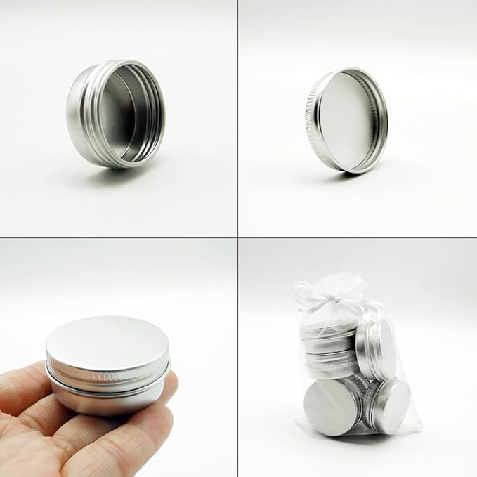 15 Pack 15g Travel Size Metal Round Tins, 15ml Silver Aluminum Tin Cans Containers with Screw Lid for Makeup Samples, Nails, Lip Gloss Balm, Salve, Spices, Candy, Candle, Tea, FREE Spatulas