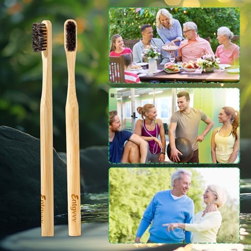Horse Bristle Toothbrush, Plastic Free Bamboo Toothbrushes, 6 Pack Natural Wooden Toothbrush, Non Toxic & Non Plastic, Wood Tooth Brush, Manual Organic Toothbrush for Adult, Women, Men - Image 6