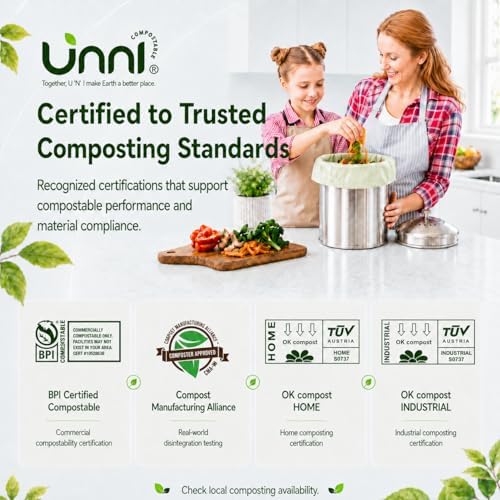 UNNI 2.6 Gallon Compostable Bags with Easy-Tie Handles, 10 Liter, 50 Count - Image 5