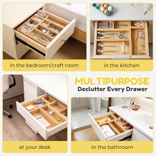 lilLittle Bamboo Drawer Organizer, 8 Pcs Multi Purpose Drawer Organizer Set - Image 5