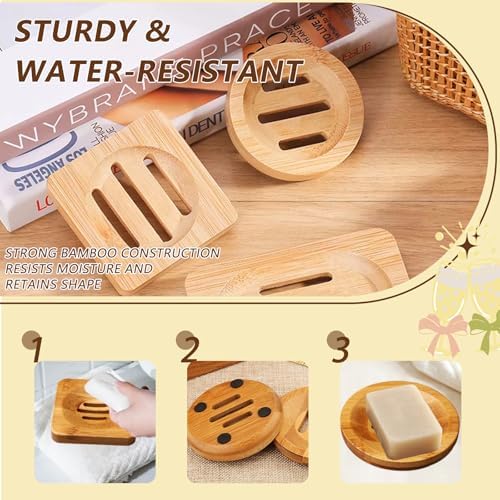 2 Pcs Bamboo Soap Holder Wooden Soap Dishes for Shower Steamer Tray for Shampoo Bath Bomb Steamers Natural Soap Dish for Home Bathroom Accessories(Round and Square) - Image 4