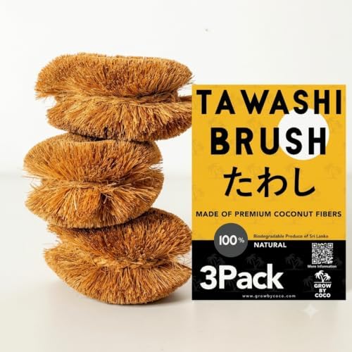 Pack of 3 Tawashi Vegetable Scrub Brush, 100% Natural Coconut Coir Fiber,Fruit Scrub,Eco Friendly Sponge Alternative,Japanese Kamenoko Design,Dish Scrubber for Cast Iron & Kitchen Cleaning - Image 5