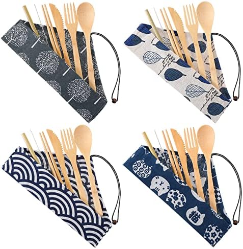 Boao 4 Sets Bamboo Utensil Travel Cutlery Set by Boao